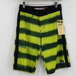 QUIKSILVER black green yellow stripe board shorts men's 26